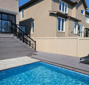 Stunning Two-Tier PVC Deck & Pool Installation in Kanata, Ontario