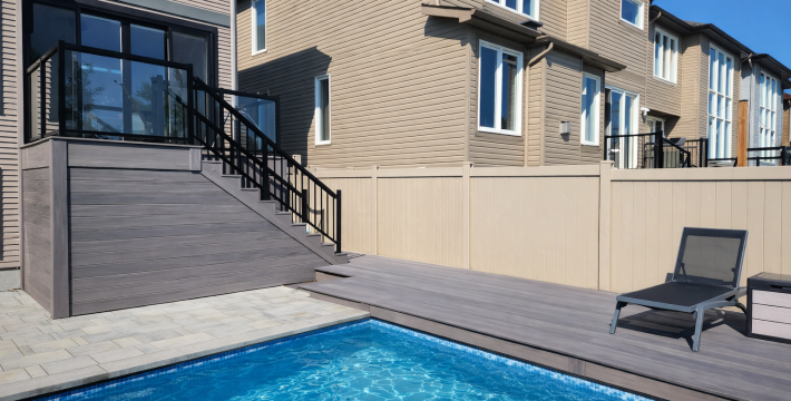 Stunning Two-Tier PVC Deck & Pool Installation in Kanata, Ontario
